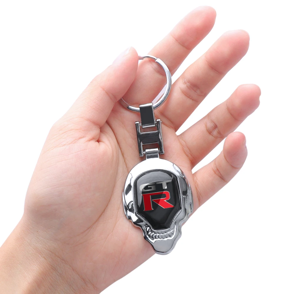 1pc New Metal Alloy Epoxy Car Logo Key Ring Keychain skull Styling