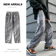 

M-5XL Tie-dye Jeans Men Fashion Letter Printing Casual Jeans Men Streetwear Loose Hip-hop Straight Denim Pants Mens Trousers