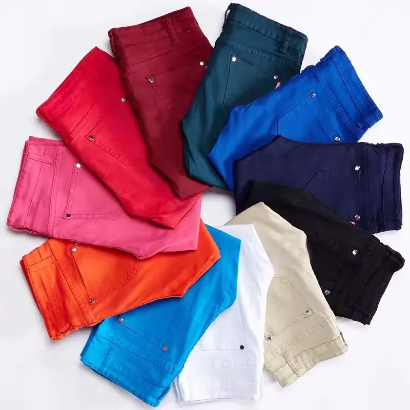 Hot Sale Women Low Waist Stretch Summer Skinny Flare Denim Jeans Slimming Fit Elastic Straight Candy Color Solid Color XS S 3XL
