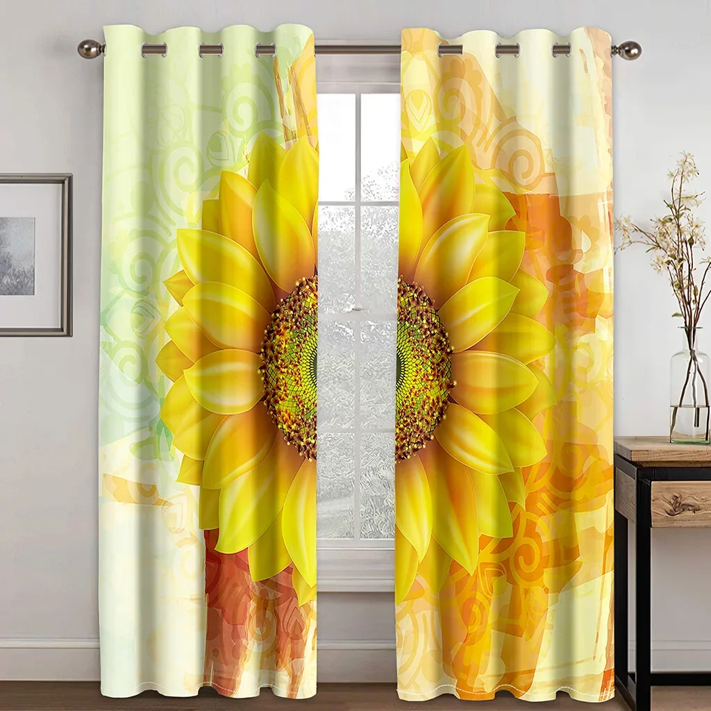 

Yellow Rustic Sunflower Farmhouse Vintage Cheap 2 Pieces Free Shipping Thin Curtains for Living Room Bedroom Window Drape Decor