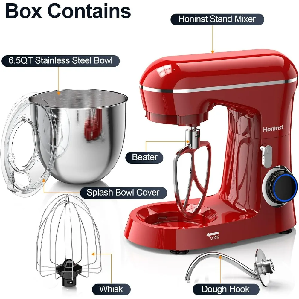 10-Speed 6.5 Quart Tilt-Head Electric Stand Mixer with 3-in-1 Kitchen Attachments: Mixing Bowl, Dough Hook, Whisk, and Beater fo