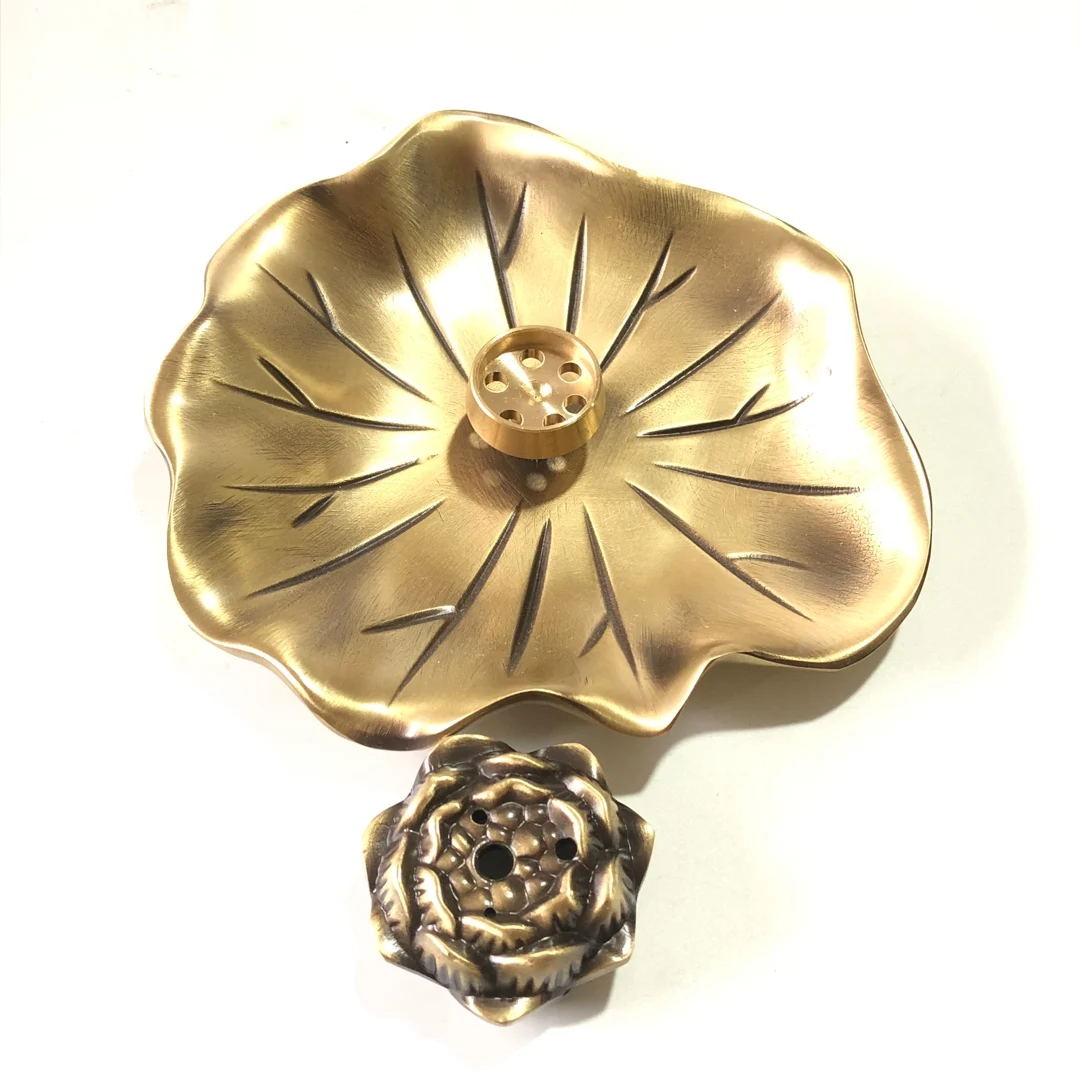 

Antique Bronze Collection Lotus Leaf Incense Burner Home Craft Ornament