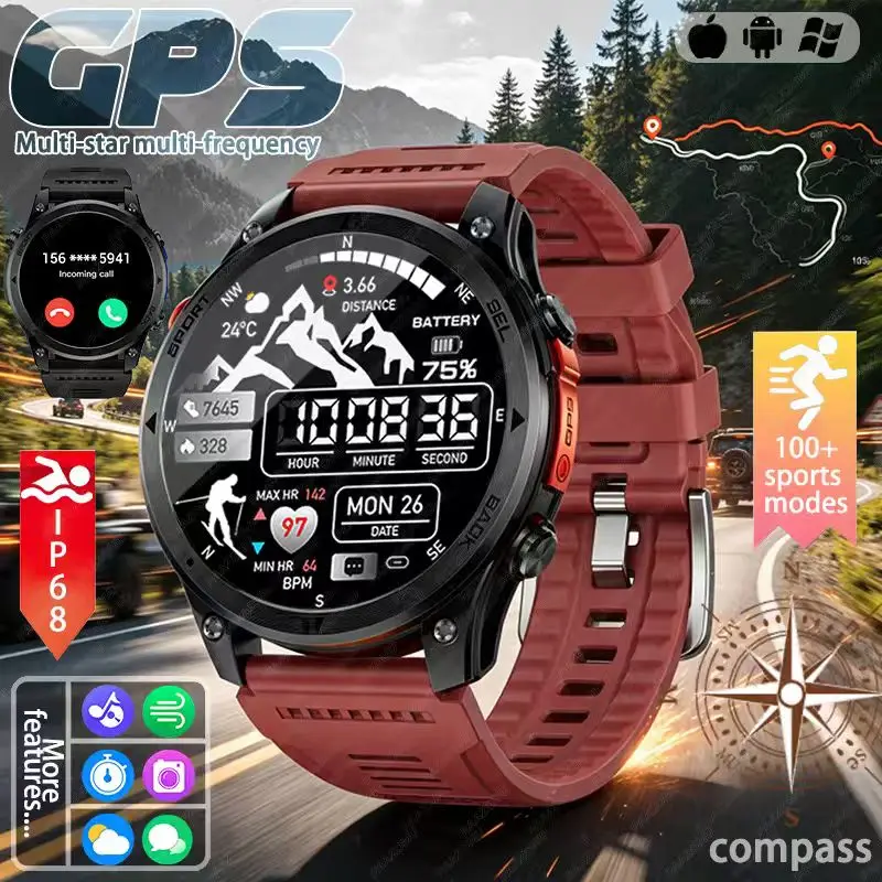 2026 new men's sports smartwatch with GPS trackingcompass100+sportsmodeswireless callintelligentreminderoutdoorfitnesssmartwatch 1
