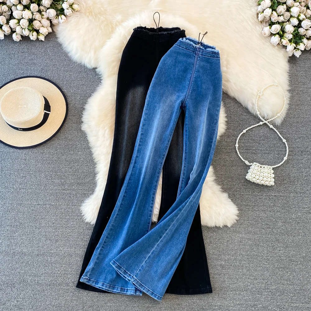 

Retro Style Korean Version of Skinny Stretch Slim Loose Leg Drag High Waist Micro Flared Jeans