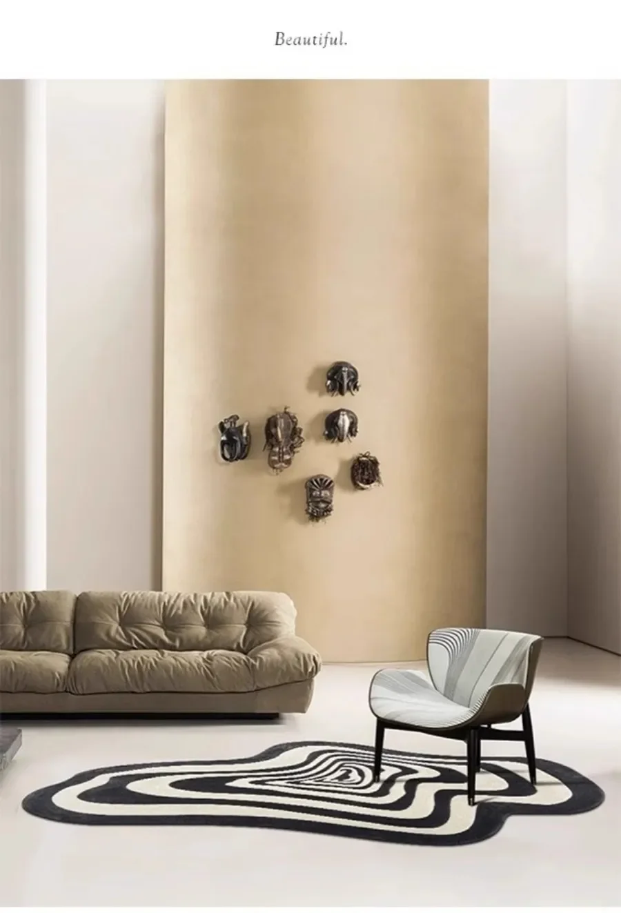 Schwarz-weiße Linien-Teppiche für Wohnzimmer, Couchtisch-Teppich, Badezimmer-Flortteppich, warme Winter- und Herbstdekoration für Zuhause – Detail 3