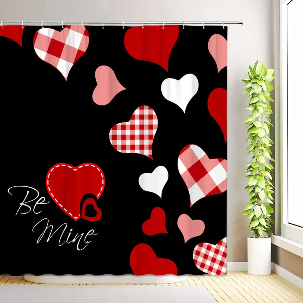 KDYDK Valentinstag Duschvorhang – Rotes Herz-Design, Romantisch, Aus Polyester, Mit Haken
