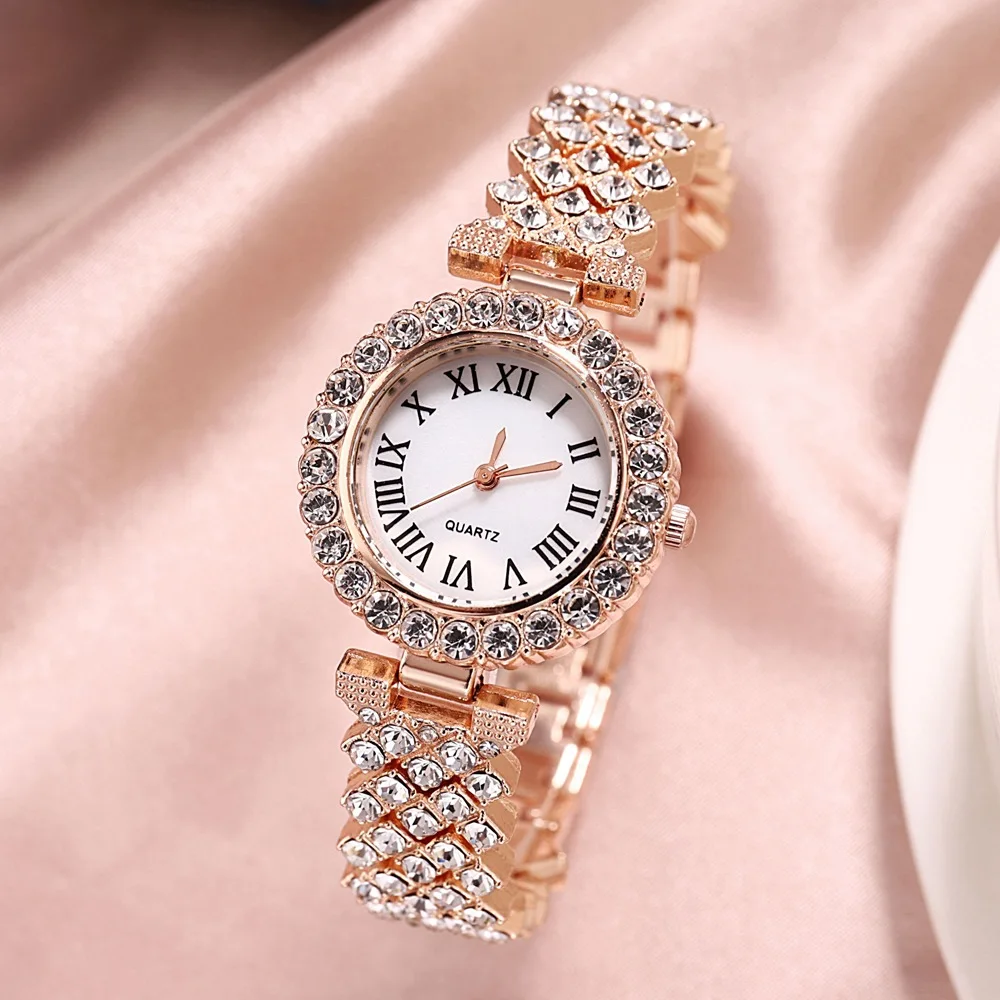 Women's Quartz Bracelet Watch Steel Belt Love Rhinestone Luxury Fashion Watch