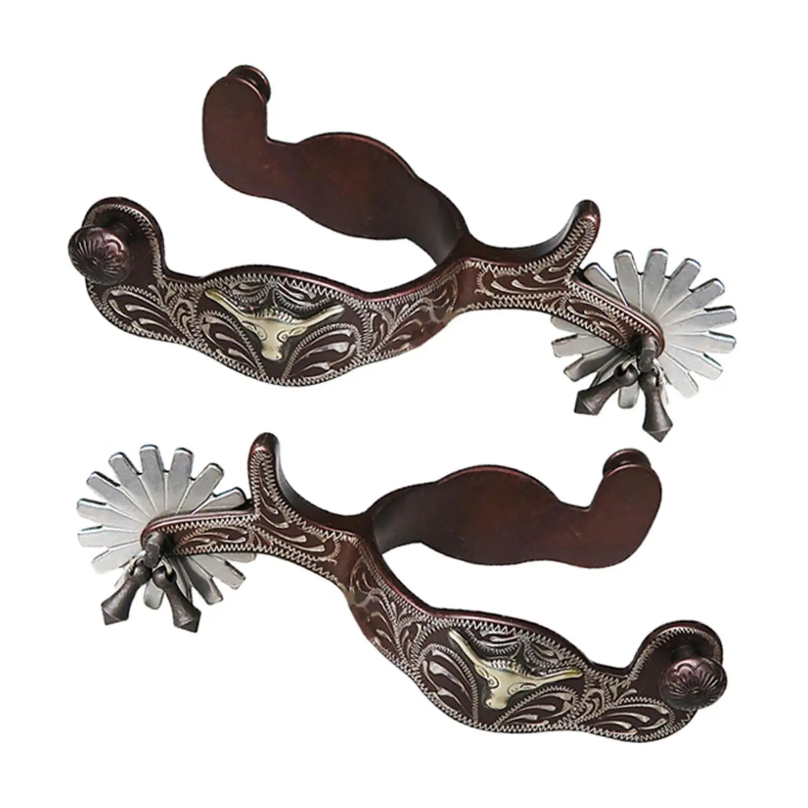 2x Éperons de cheval antirouille Style occidental pour équipements de compétition marron foncé