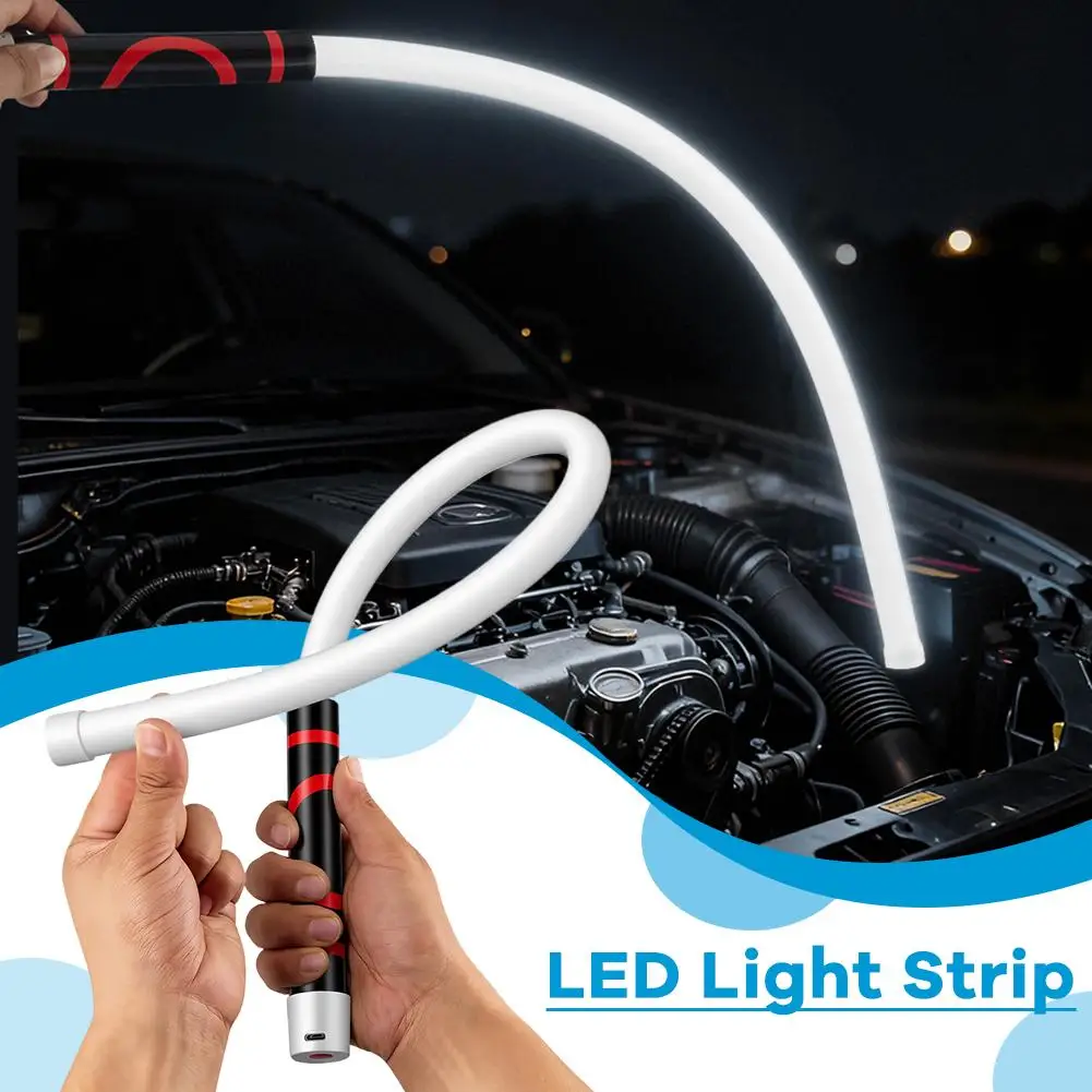 Flexible LED Work Light Bendable Strip Flashlight 800LM Type-C Rechargeable Waterproof Inspection Lamp for Car Repair Tool
