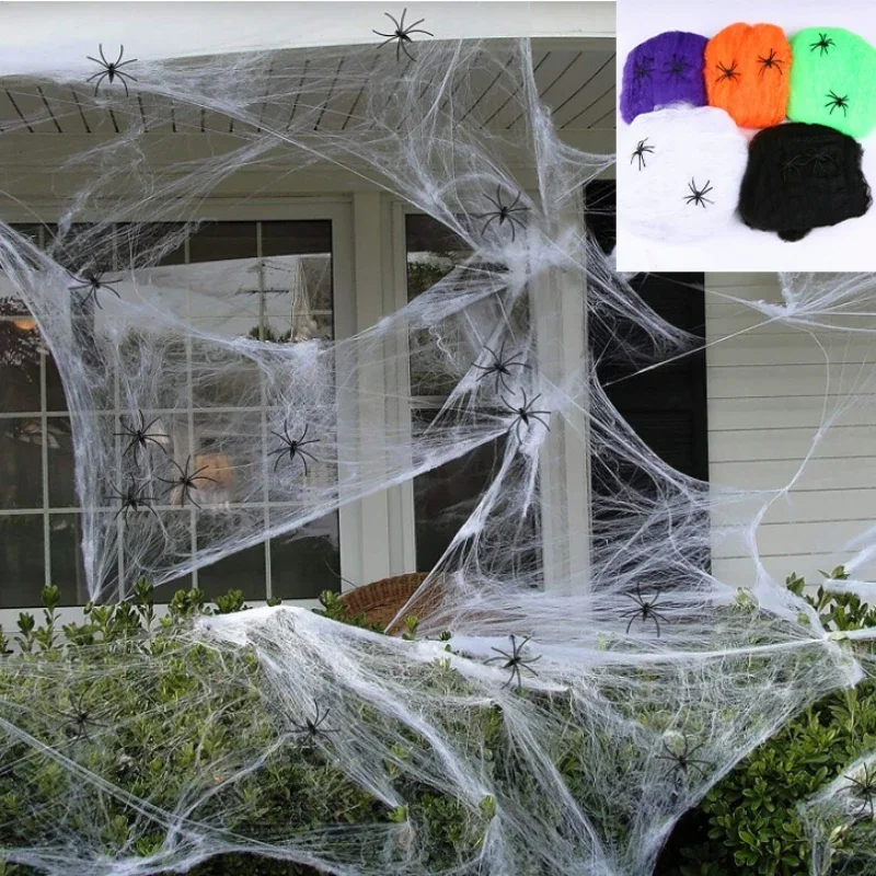 Halloween elastisches Spinnennetz mit Spinne Horror Spukhaus Hof Szene Arrangement Halloween Party künstliche dekorative Requisiten 2025