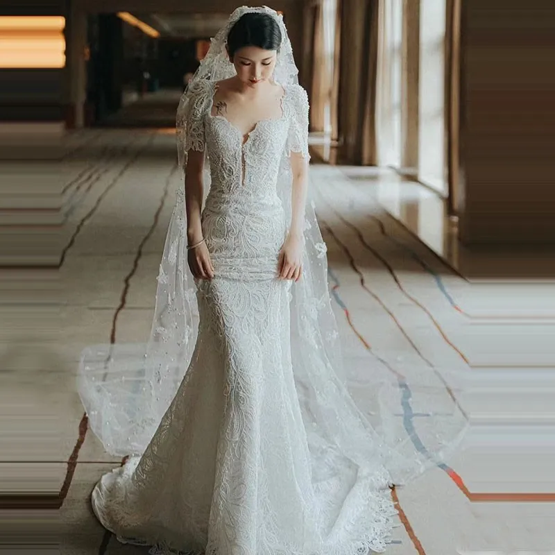 Elegant Applique Flower Bridal Veils Beaded One-Layer Pearls with Comb  Bridal