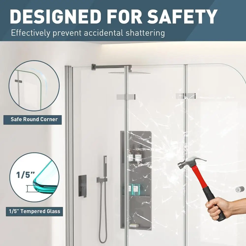 51" Tri-Fold Bathtub Shower Door Tempered Glass Framedless Design Waterproof Seal Installation Ease 5