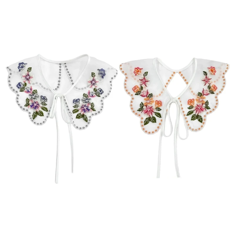 

Embroidered Half Shirt Floral Collar Organza Spread Lapel Ancient Art Collar Sweet Shawl Floral Decorative Shawl DropShipping