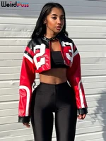 Weird Puss Faux Leather Varsity Jacket Women Hipster Letter Print Autumn Casual Sporty Wild Streetwear Uniform Trend Crop Coat 1