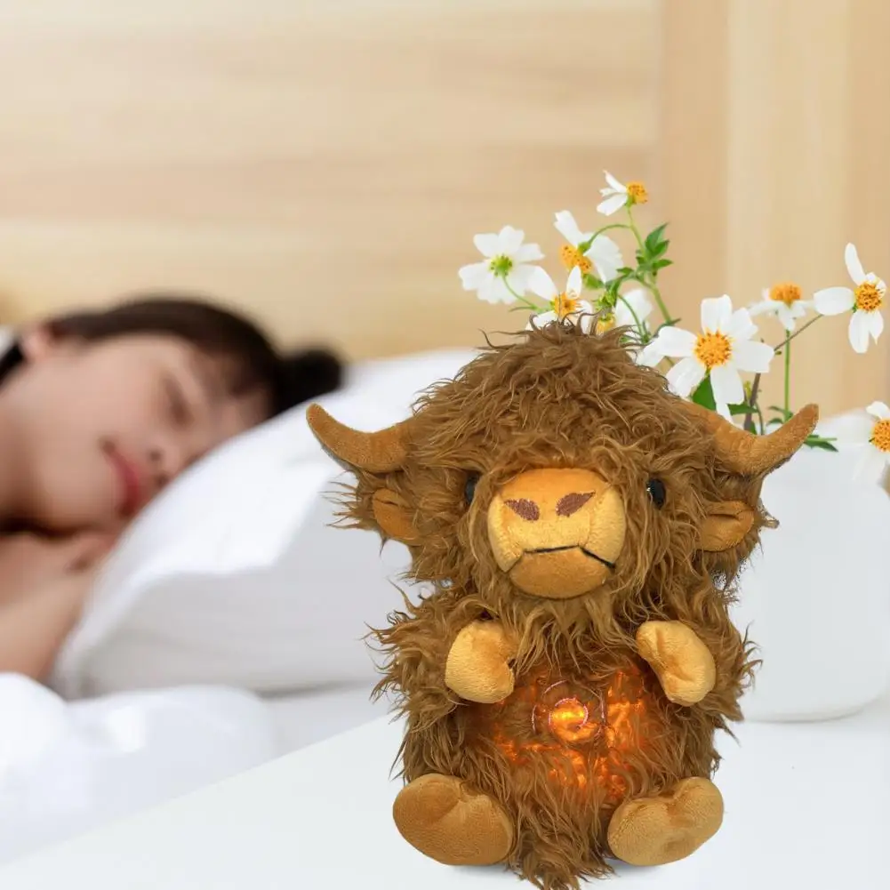 용 불안 해소 봉제 장난감, 고지대 소 봉제 장난감, 부드러운 음악 조명 인형, 뮤지컬 소,  남아용