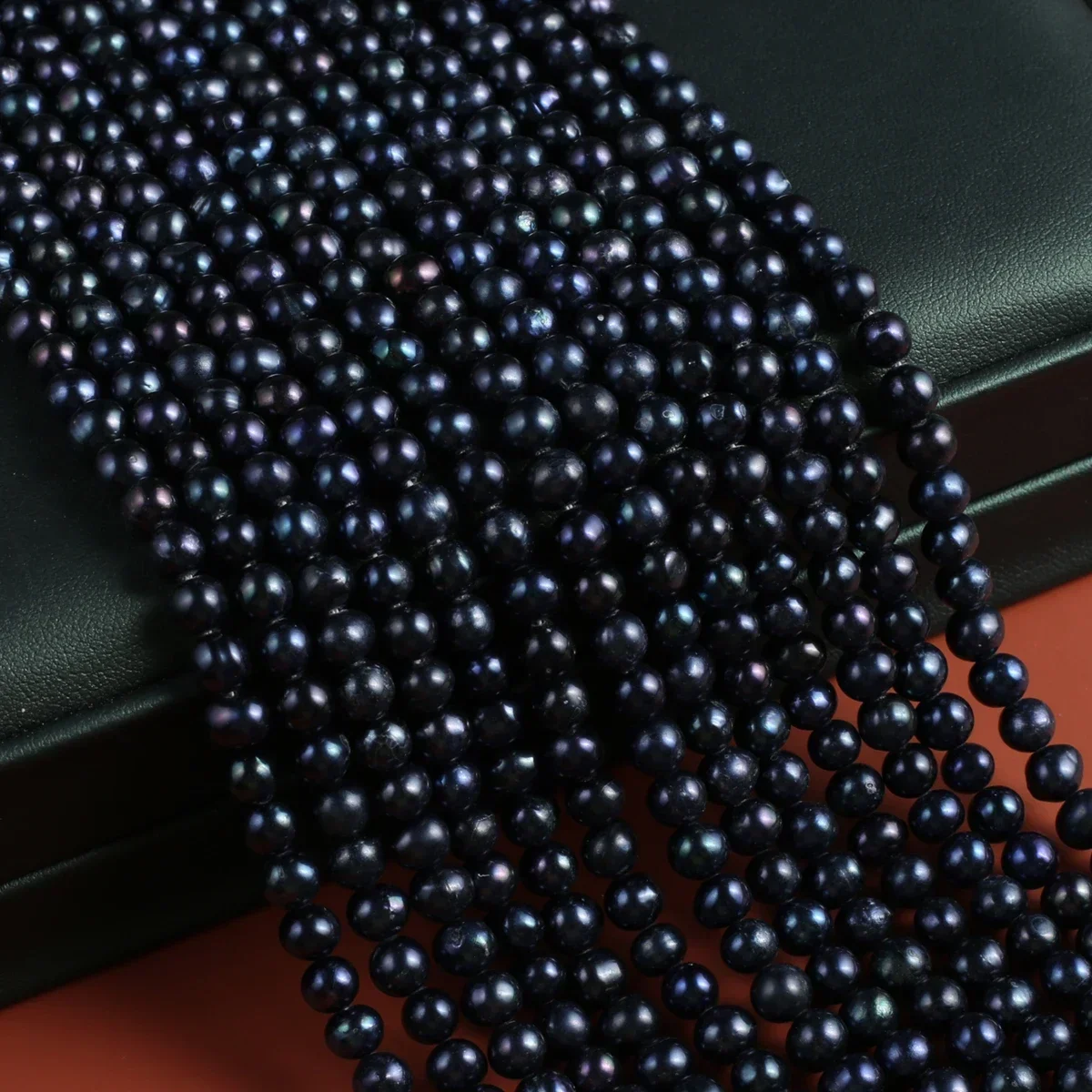 Aaa 5-6mm natürliche Süßwasser perlen fast kreisförmige schwarze Perlen Perlen Schmuck machen DIY Halsketten Armbänder Zubehör Charme