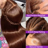 13x4 4 #   Perruques Lace Front Marron Chocolat en Cheveux Humains pour Femmes, Perruque Frontale HD Lisse avec Fermeture en Cheveux Humains, Cheveux Vietnamiens 2