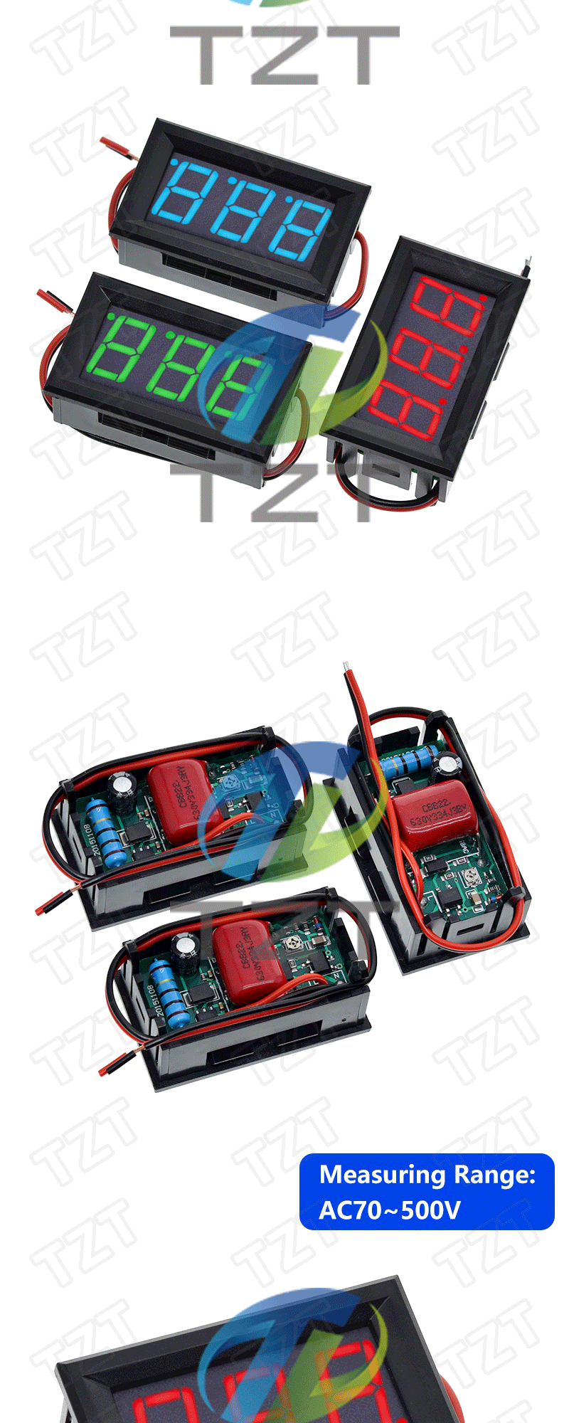 Spannungsprüfer-Modul AC 70-500V 0,56 Zoll Digitales Spannungsmessgerät Spannungsanzeige Rot/Blau/Grün 2-Draht – Detail 4