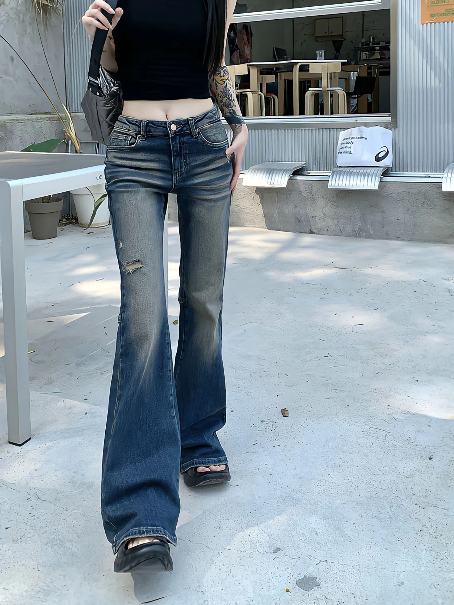 LEDP Flared Jeans Women Skinny Denim Autumn Korean New Fashion Retro Loose Vintage Y2k Straight Mom Low Waist Wide Leg Trousers