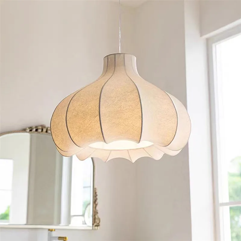 

French Antique Silk Pendant Light Designer bedroom wabi sabi lighting for Living Room bedroom study art hanging ceiling lamp
