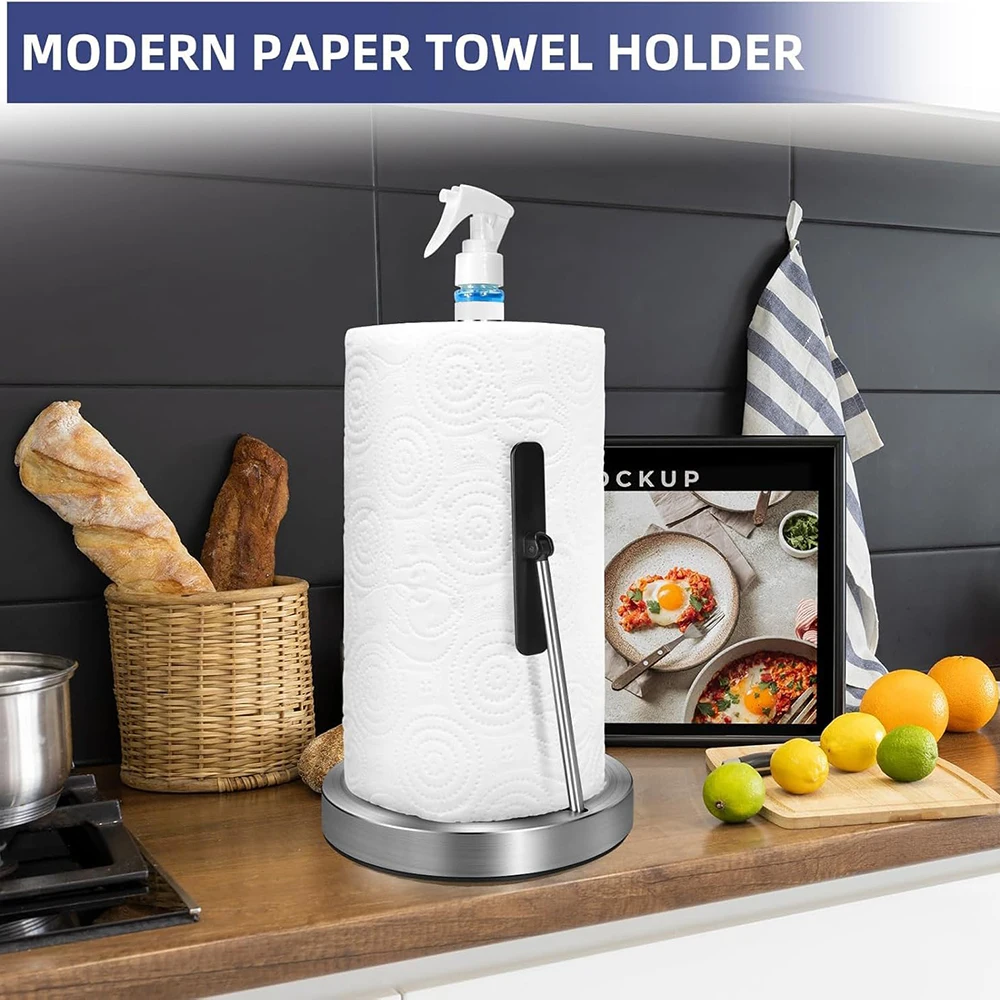 Household Vertical Paper Towel Holder With Spray Bottle Paper Towel Holder For Kitchen, Bathroom, Countertop Paper Towel Holder 3