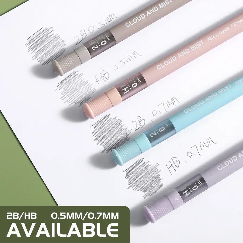 M&G 5 Boxes 2B/HB 0.5/0.7mm Pencil Lead Refill 120mm Morandi Color Mechanical Pencil Refills Automatic Drawing Pencil Leads 4