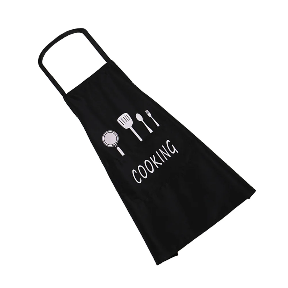 

Chef Cartoon Pattern Kitchen Apron Grease-proof Waterproof Breathable Cooking Aprons for Home Restaurant (Double Layer, Black