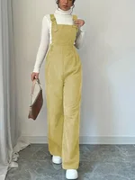 Women Casual Jumpsuit Corduroy Wide Shoulder Straps Button Detail Solid Color Relaxed Fit Autumn Winter Hand Wash Only - Image 5