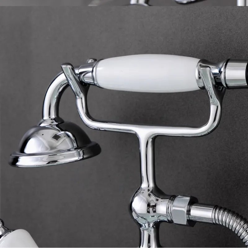 Bathroom Bathtub Faucet Set Brass Wall Mounted American Style Classical Cross Handle Gold Chrome Finished Wall Mounted 6
