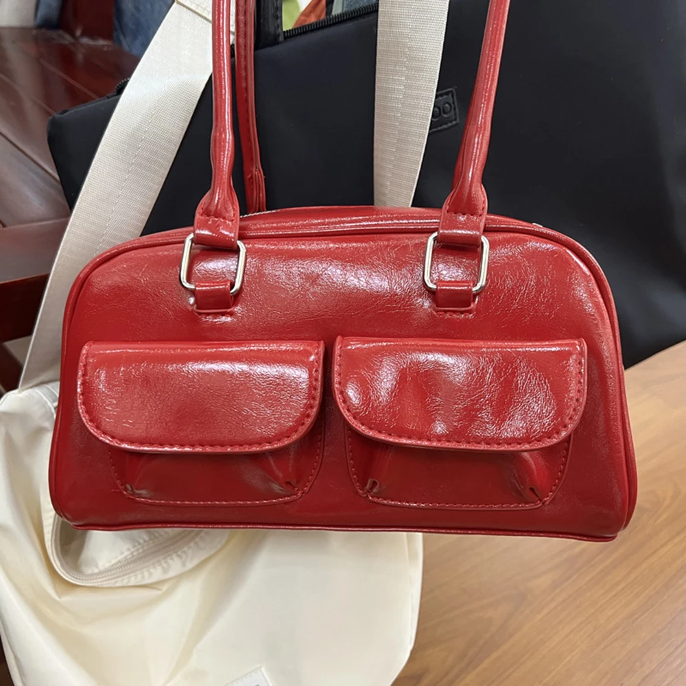 GETERUUV Bolso De Mano Color Burdeos Para Mujer, Pequeño De Charol Y2K, Bolso Cruzado De Hombro Con Corbatín, Bolso De Mano