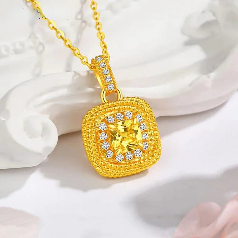 

18k Yellow Gold Color Necklace Earring Set for Women Yellow Diamond Necklace Clavicle Chain Wedding Engagement Jewelry Gifts