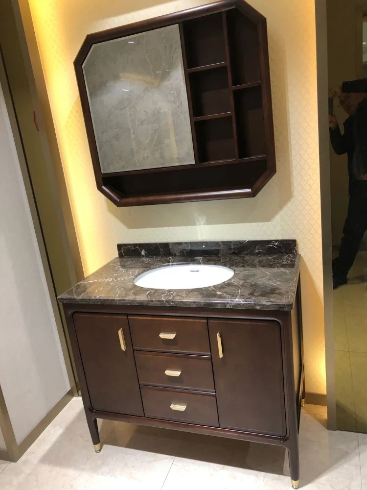 ~New Chinese Style Oak Bathroom Cabinet European Style Antique American Bathroom Cabinet Bath Furniture