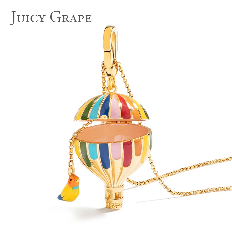 JUICYGRAPE Enamel Hot Air Balloon Charms Pendants Necklace Charm Sweater Chain Keychain 18K Gold Plated Birthday Christmas gift