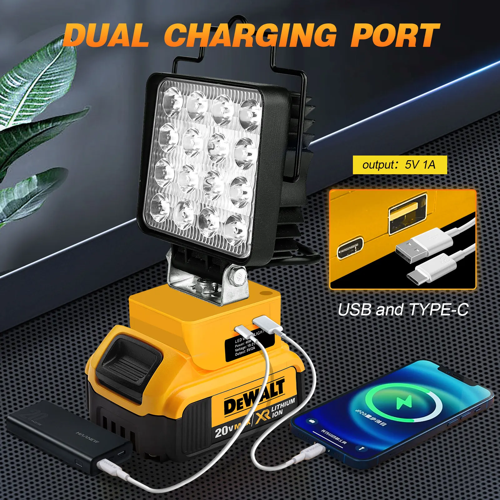 Portable 48W LED Work Light Cordless Work Light with 360