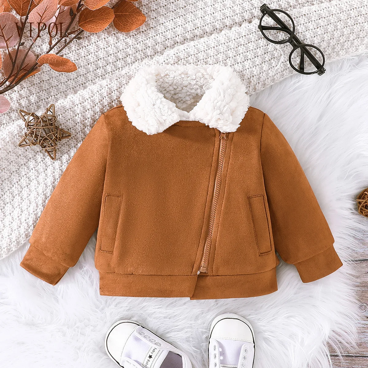 

Модное детское пальто VIPOL, плотная теплая осенне-зимняя коричневая верхняя одежда для маленьких мальчиков, куртки на молнии для новорожденных