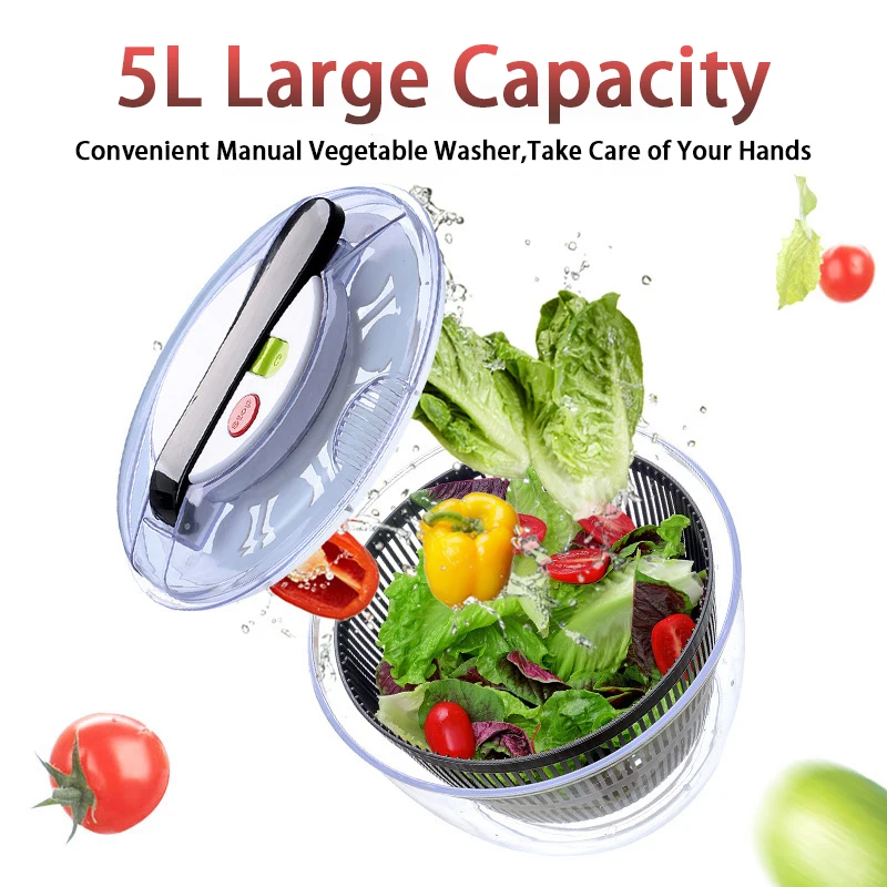 Automatic Vegetable Dehydrator Food Fruit Drying Draining Basket Strainer Basket Home Kitchen Tools 5L Large Capacity 야채 탈수기 vegetable dryer