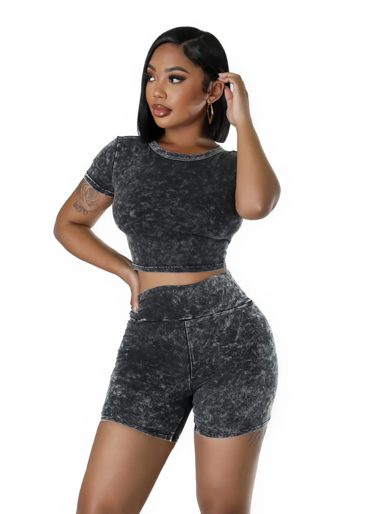 Summer Fashion Women's Shorts Set Cotton Wash Made Old High-waisted Two-piece Set