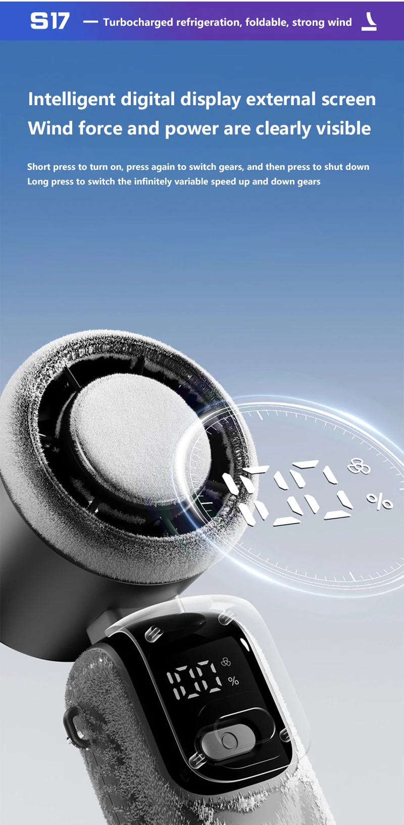 Description Picture 4 of itemIconic Brand Ice Compress Handheld Fan Portable Outdoor Usb Digital Display Folding Refrigeration High Speed Violent Turbine Small Fan