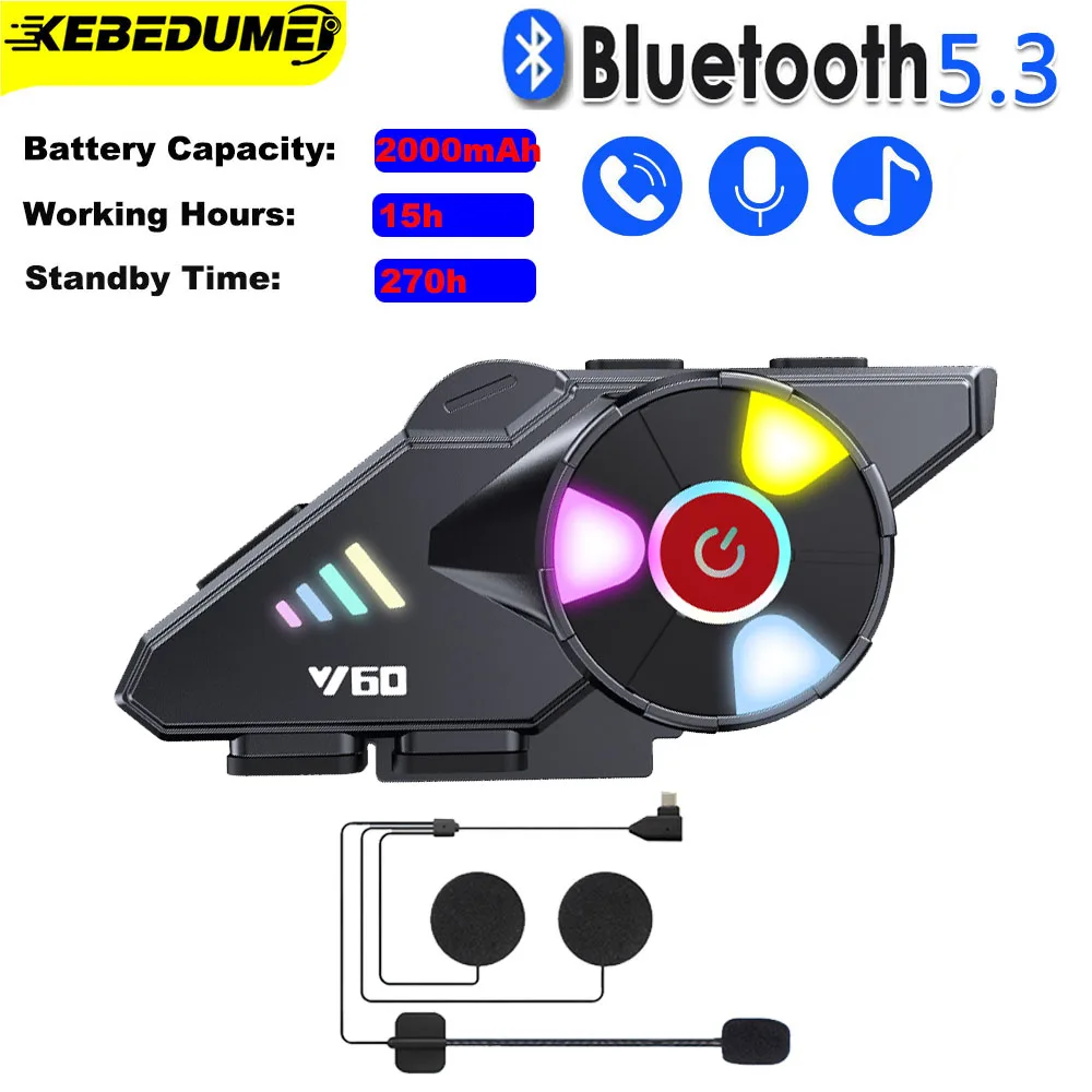 

Motorcycle Helmet Headset Bluetooth 5.3 Wireless Stereo Headphone Hands Free Call Waterproof 2000mAh With 6 Colors Ambient Light