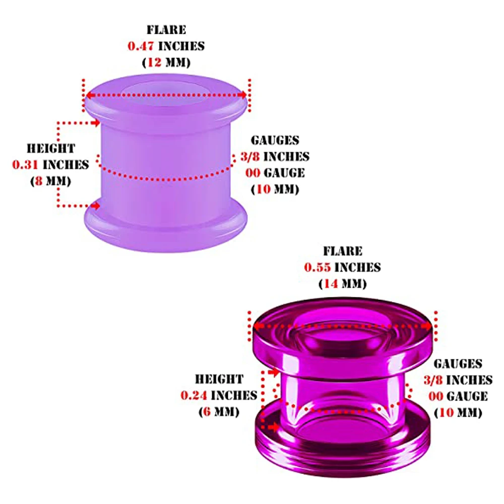 Silikon Double Flared Sattel Piercing Schmuck Gestreckte Ohrstöpsel Ohrring Lappen Acryl Externer Flesh Tunnel Lila – Detail 4