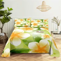Green Fashion Queen Sheet Set Girl, Lovers Room Flowers Bedding Set Bed Sheets and Pillowcases Bedding Flat Sheet Bed Sheet Set 3