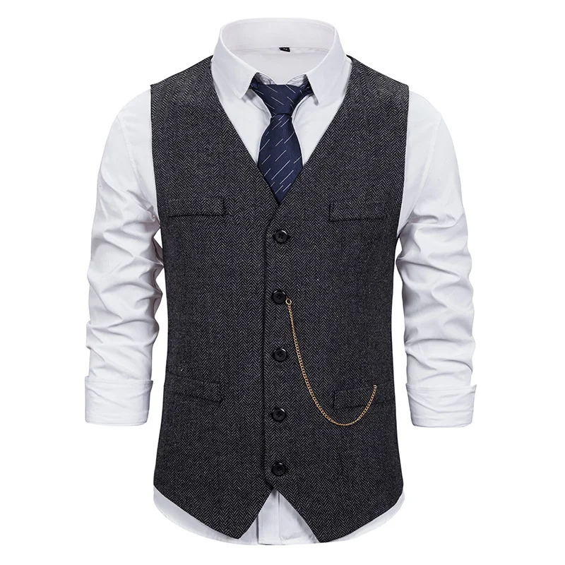 

#4824 Black Grey Brown Suits Vest Men Single Breasted Vintage Casual Men's Sleeveless Vests Pockets Male Blazer Vests Slim Fit