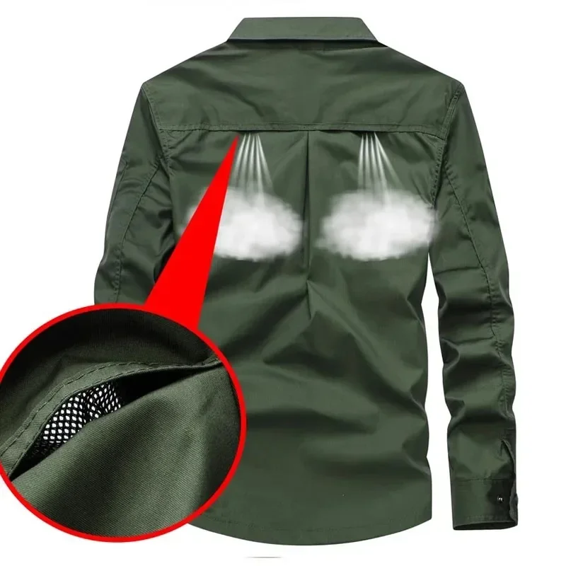 Summer Sets Mens Outdoor Breathable Multiple Pockets Combat Long Sleeve Shirts Cargo Pants Suits Male 3