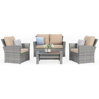 4 Pieces Outdoor Patio Furniture Set,Wicker Sectional Sofa Outdoor Patio Set Rattan Patios Furniture, Patios Conversation 1