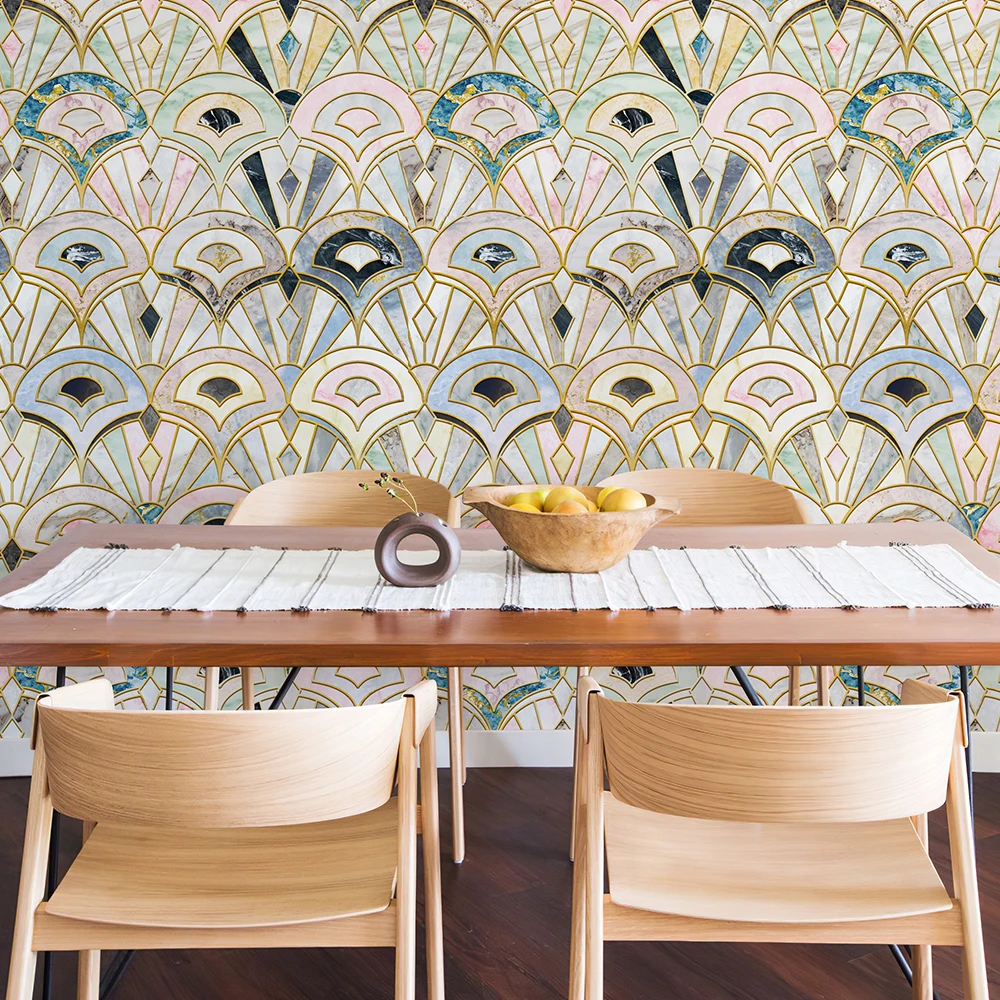 Morden Sector Peel และ Stick ไวนิลวอลล์เปเปอร์ Chic กันน้ํา PVC Wall Decor คลาสสิกตู้เฟอร์นิเจอร์สติกเกอร์ 1