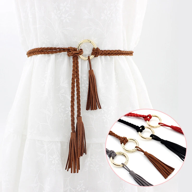 

Модный плетеный вручную пояс с кольцом-цепочкой длиной 120 см, женский пояс в этническом стиле, пуховик, украшение для одежды