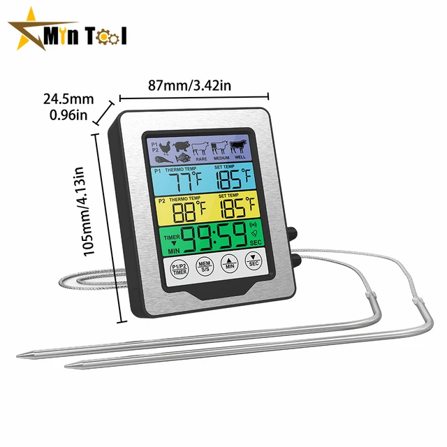 Digital Oven Thermometer Kitchen Meat Thermometeer Fahrenheit Celsius  Conversion Countdown/Timer LCD Backlight BBQ Thermometer