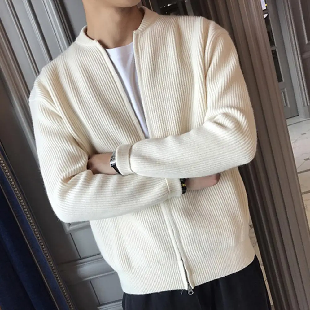 

Men Coat Simple Stand Collar Long Sleeves Ribbed Soft Keep Warm Autumn Winter Knitted Cardigan Sweater Jacket 가디건