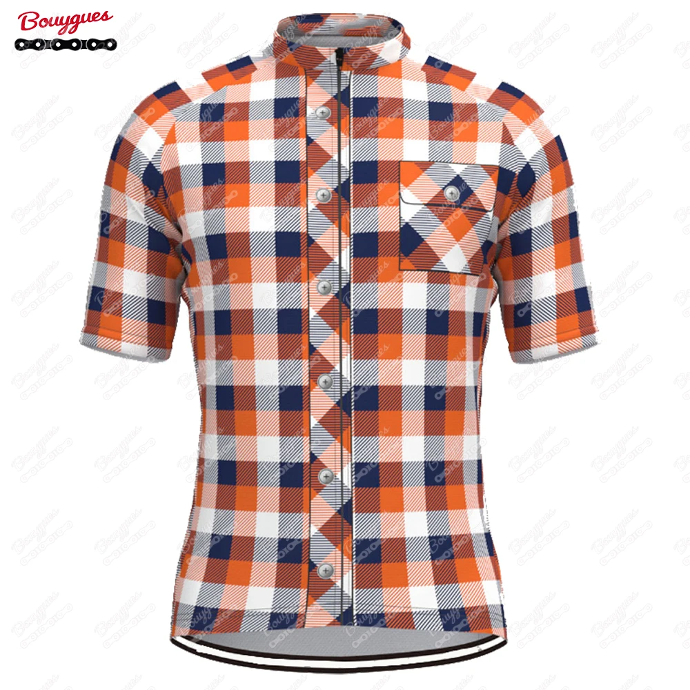 thumbnail image 1 of Maillot de ciclismo a cuadros para hombre, manga corta, reflectante, para ciclismo de montaña, descenso, equipo profesional, 1 of 5