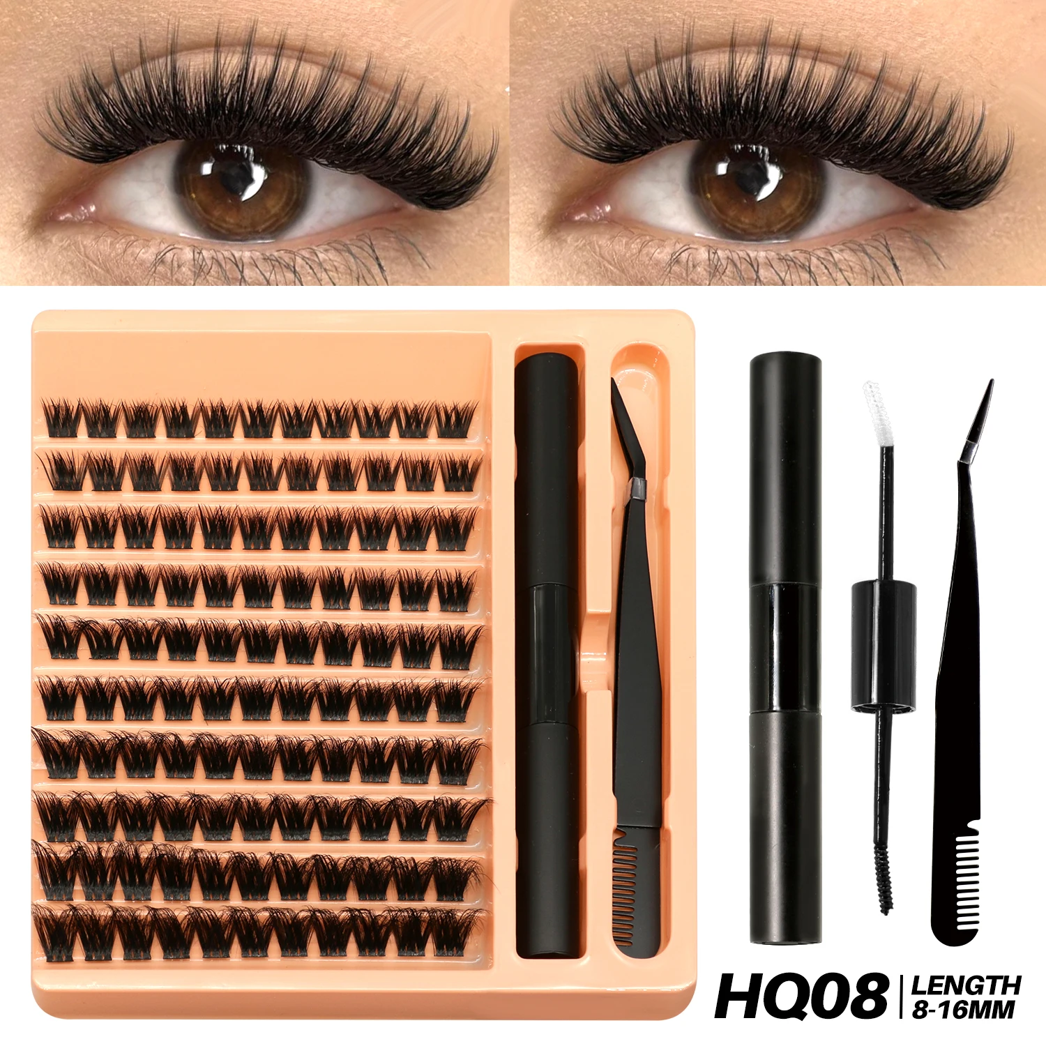 GROINNEYA Clusters Lashes Kit DIY Eyelashes Lash Clusters Set Eyelash Extension Kit Lash Bond And Seal And Eyelash Tweezers 47